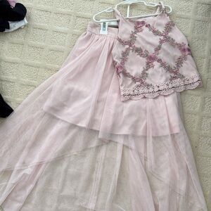 Delicate Girl’s Pink Tulle Layered Two Piece